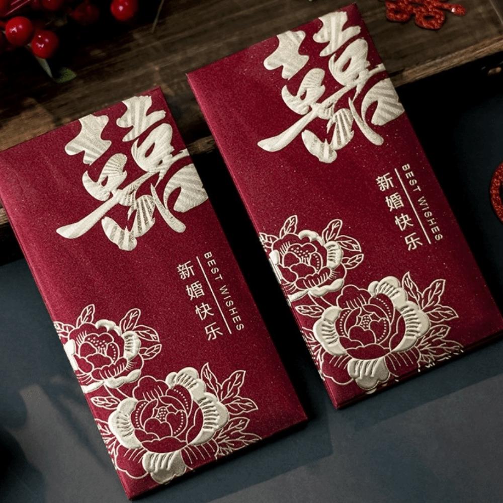 New Year Blessing Words Wedding Red Envelope Pearlescent Paper Spring Festival Mini Money Pocket S/M/L Size Bronzing