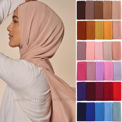 72*175cm Muslim Chiffon Hijab Shawls Scarf Women Solid Color Head Wraps Women Hijabs Scarves Ladies Foulard Femme Muslim Veil
