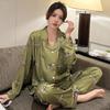 Pyjama Set met Luipaardprint voor Dames Idyllische Stijl Lange Mouw Broek Vrouw Lounge Herfst Winter Cartoon Nachtkleding