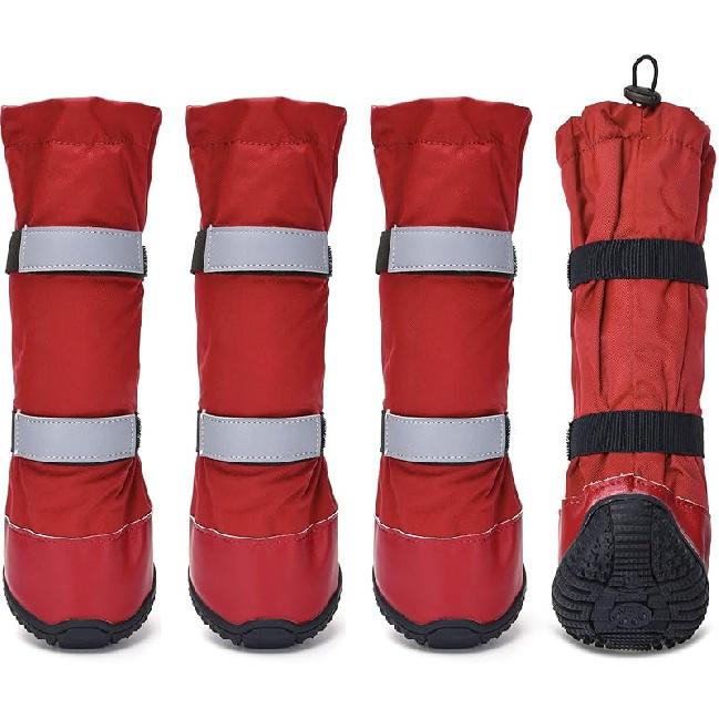 

Водонепроницаемая обувь для собак Hipaw для средних и крупных собак, протекторы лап с прочной нескользящей резиновой подошвой для зимы, снега, дождя, походов, дождевые ботинки для собак с XXL: Insole wide 3.5 красный