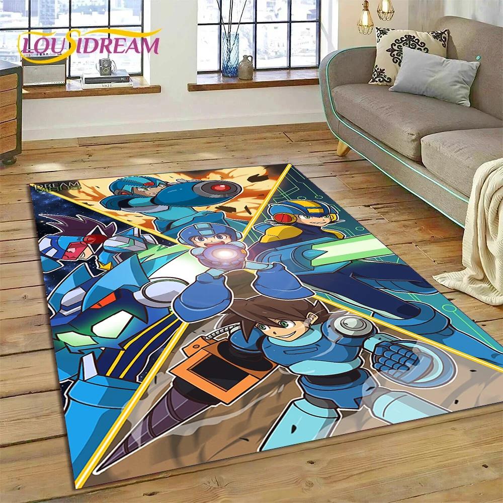 Retro Cartoon Rockman Mega Man Game Carpet Rug for Bedroom Living Room Home Sofa Decoration,Children Play Large Decor Floor Mat