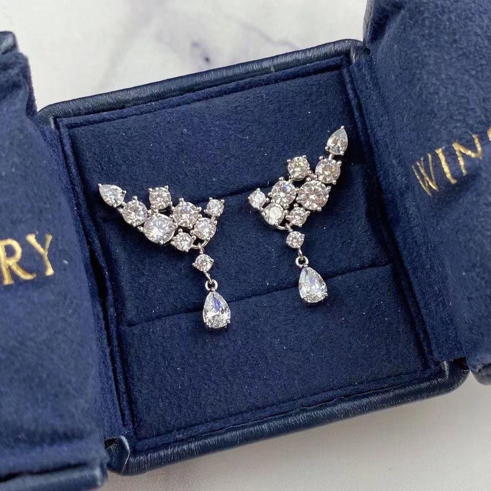 S925 White Gold Plated Teardrop Cluster Earrings with Simulated Diamond