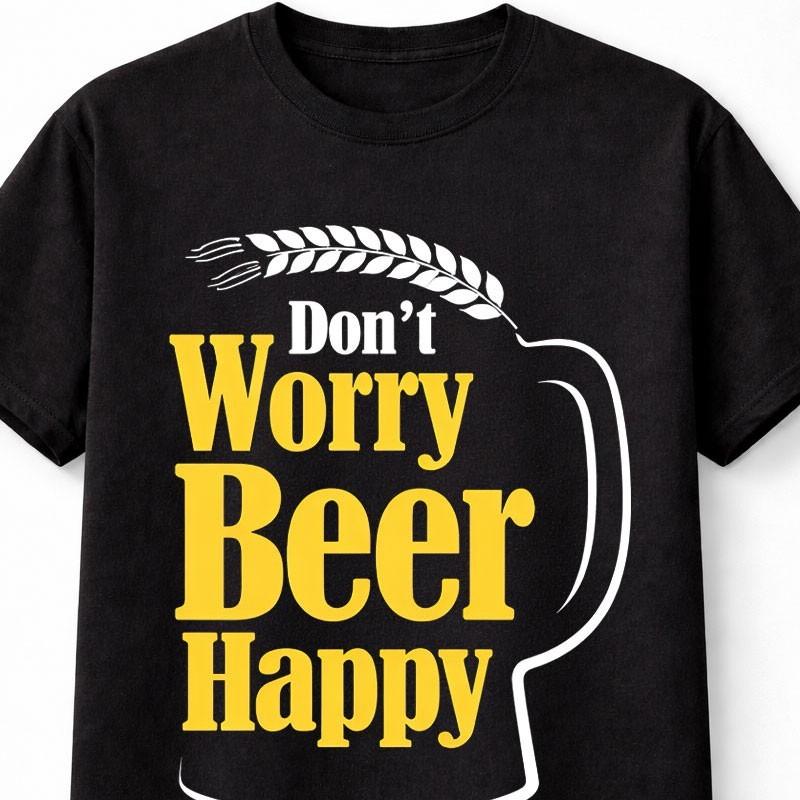 Beer Happy Mug TShirt Funny Drinking Quote Unisex Black Graphic Tee