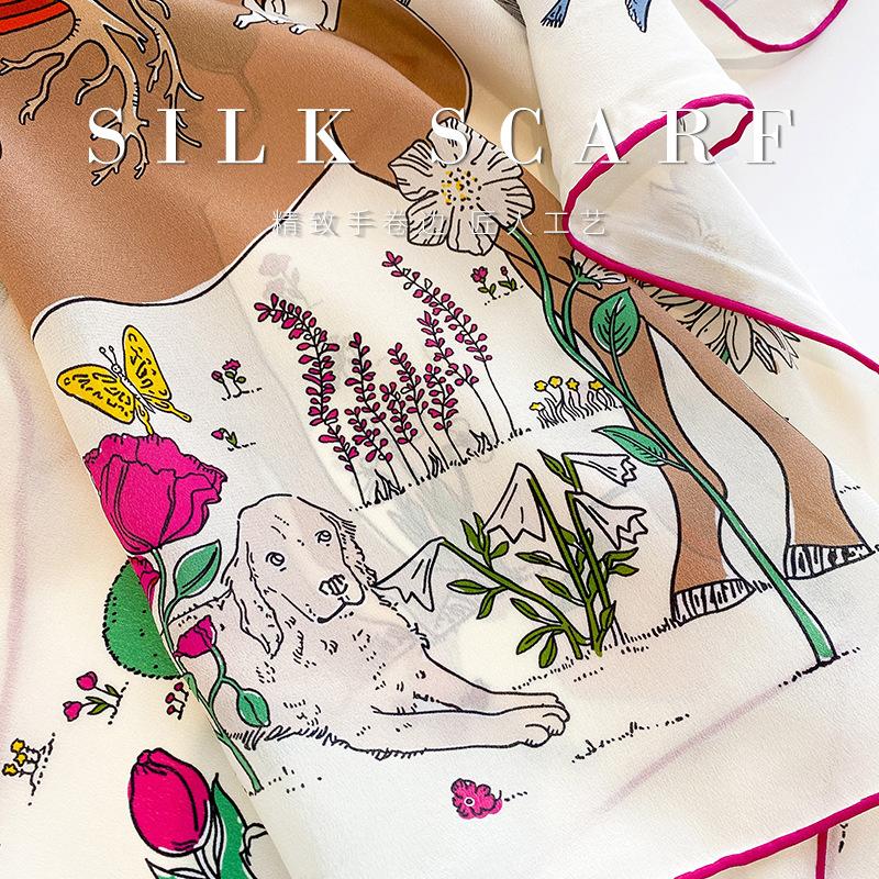 Tree of Life Double Crepe Handmade Curled Silk Scarf Temperament Light Luxury Silk Silk Scarf Fashion Advanced Mulberry Silk Square Scarf
