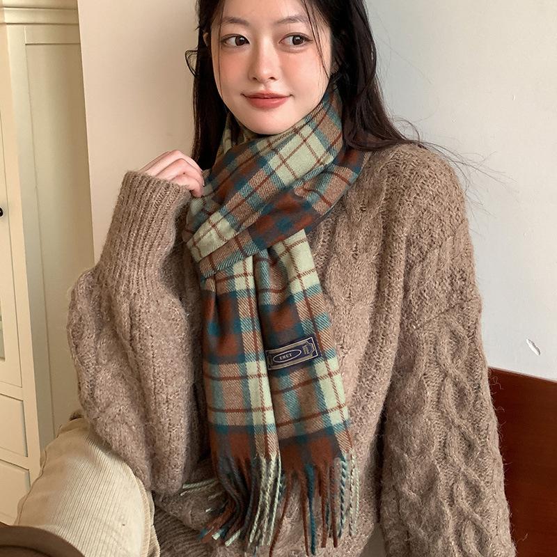 Women's autumn and winter new scarf high-end atmosphere imitation cashmere plaid versatile warm drape Korean version scarf plaid brown
