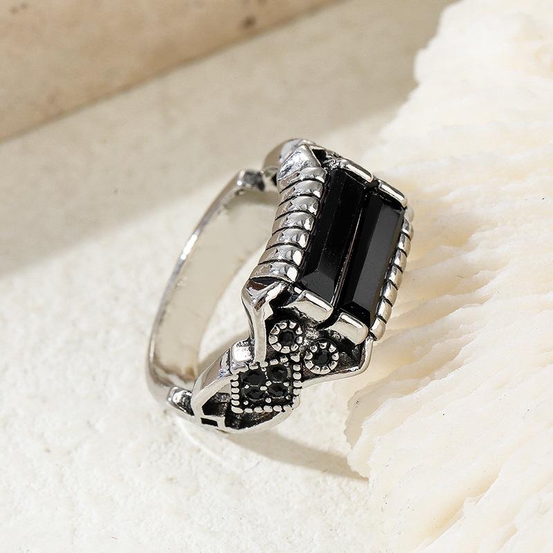 Vintage Pattern Black Face Zircon Ring Fashion Personality Trend Matching Alloy Hand  for Men