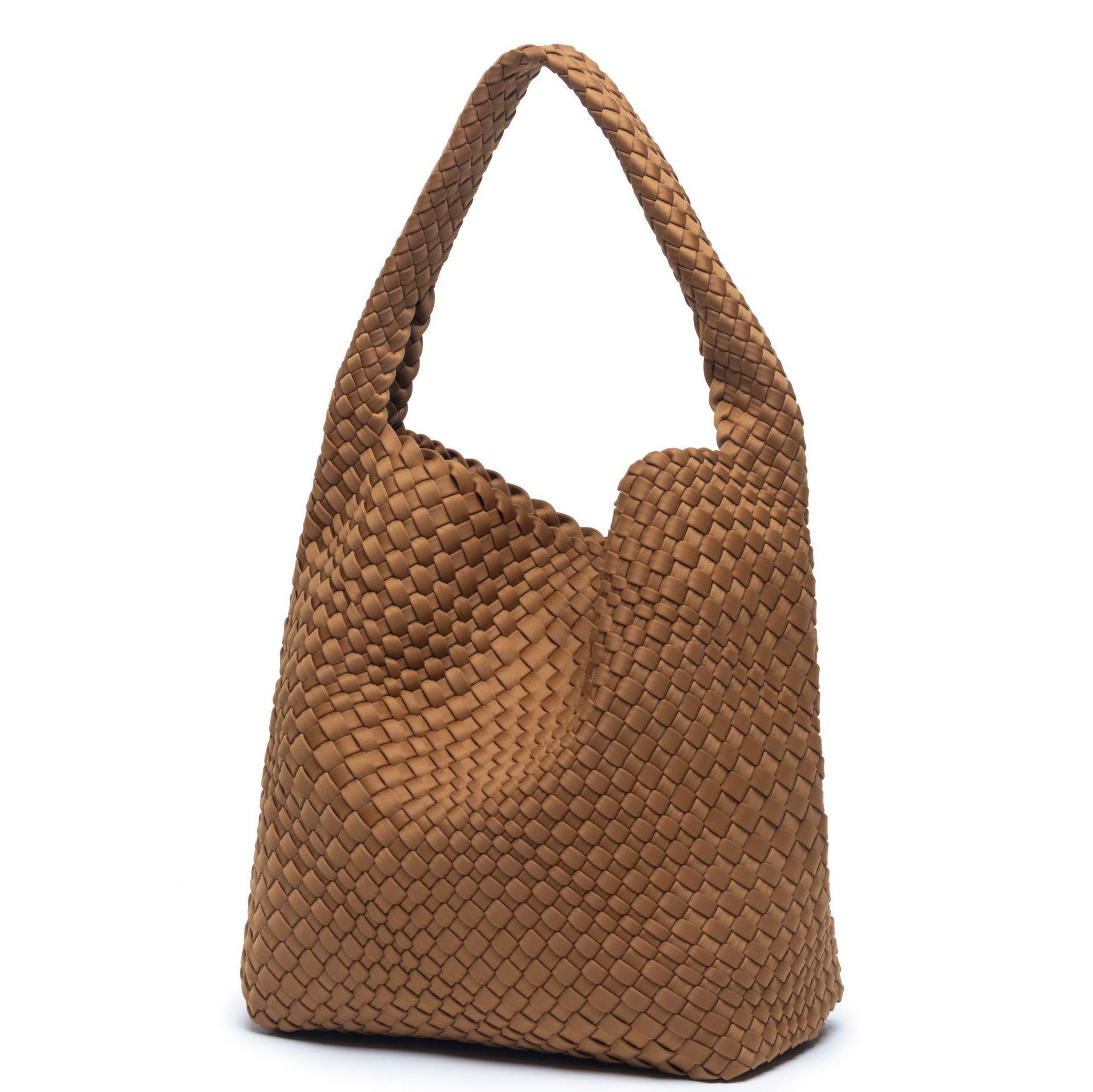 

Stylish Hand-Woven Large Capacity Mother-and-Child Tote Bag with Versatile Shoulder Strap 36x16x30 cm коричневий