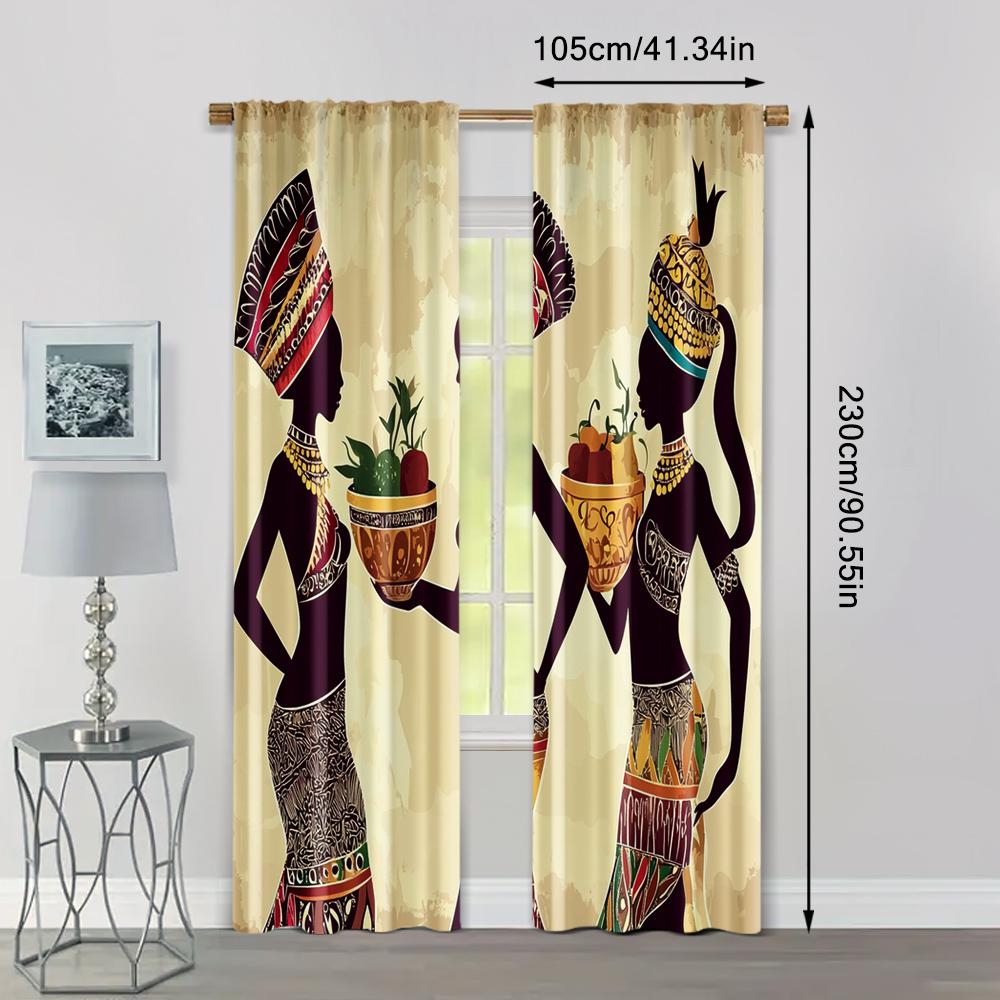 2pcs   Curtains&Window Treatment Elegant African Woman Machine Washable (without Rod) Stuff Clearance for Various Room Types