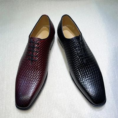 Zapatos de Vestir Elegantes Hechos a Mano de Piel de Vacuno para Hombre con Cordones Punta Afilada Cuadros Rojo Cuero Transpirable de Alta Calidad Tallas 39-46