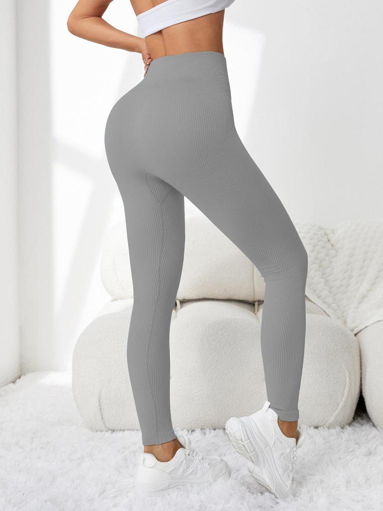 Modern Multi-color High-Waist Ribbed Yoga Pants: Elastic, Slimming, Quick-Dry, Skin-Friendly Sports Base Layer