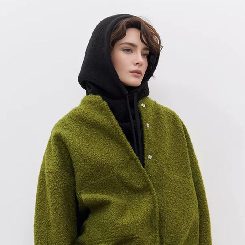 Winter Balaclava Hat Scarf For Women Knitted Hooded Caps Outdoor Warm One-piece Neck Collar Beanies Hats For Girls