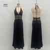 2025 Summer Elegant Deep V Silk Satin Halter Waist-Cinching Long Dress