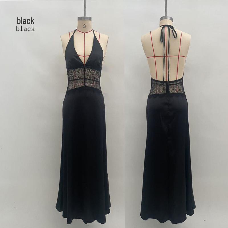 2025 Summer Elegant Deep V Silk Satin Halter Waist-Cinching Long Dress