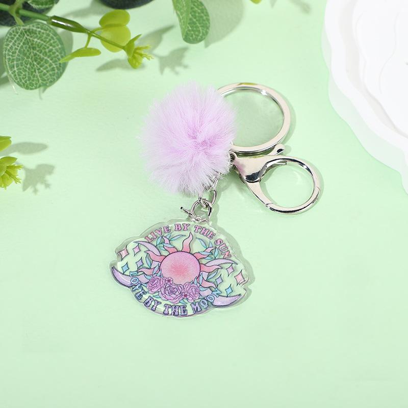 Acrylic Faux Rabbit Fur Halloween Keychain Alien Butterfly Women Key Ring Tarot Card Elk Keychain
