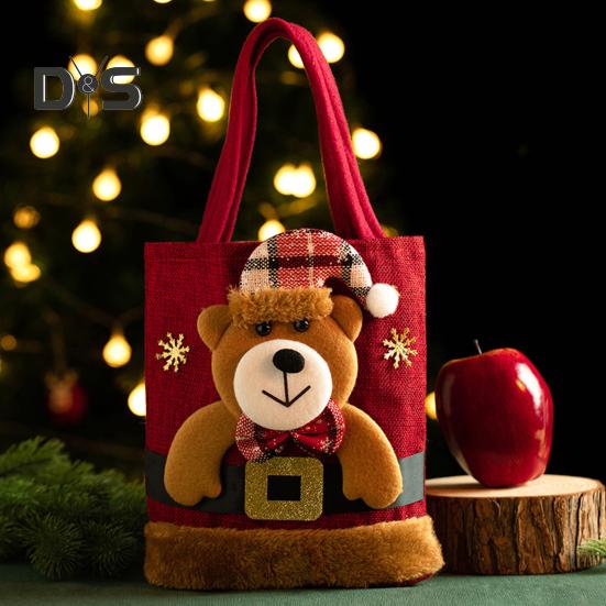 Christmas Gift Bag 3D Santa Claus Snowman Deer Candy Bag Reusable Cartoon Xmas Kids Tote Bags for New Year Festive Fruit Snack