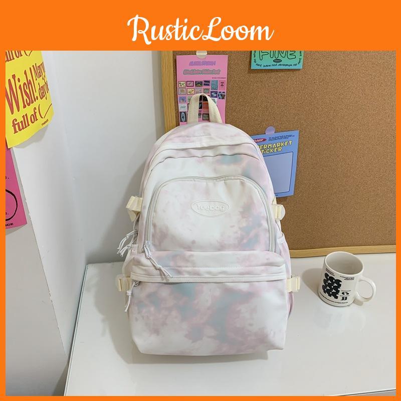 Fashionable Letter Decoration Tie Dye Pattern Student Casual Backpack School For
