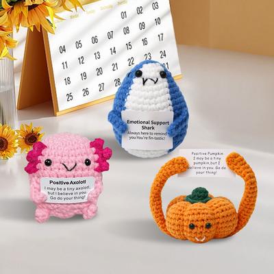 Tier-/Kürbis-Häkelpuppen mit positiver Karte, gestrickte Wollpuppe, handgefertigt, lustig für die Heimdekoration, Geburtstagsgeschenk