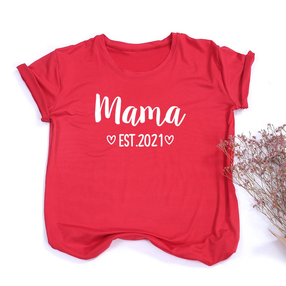 Mama Est Mom Life T Shirt Baby Announcement Slogan Women Fashion Aesthetic Streetwear Mother Gift