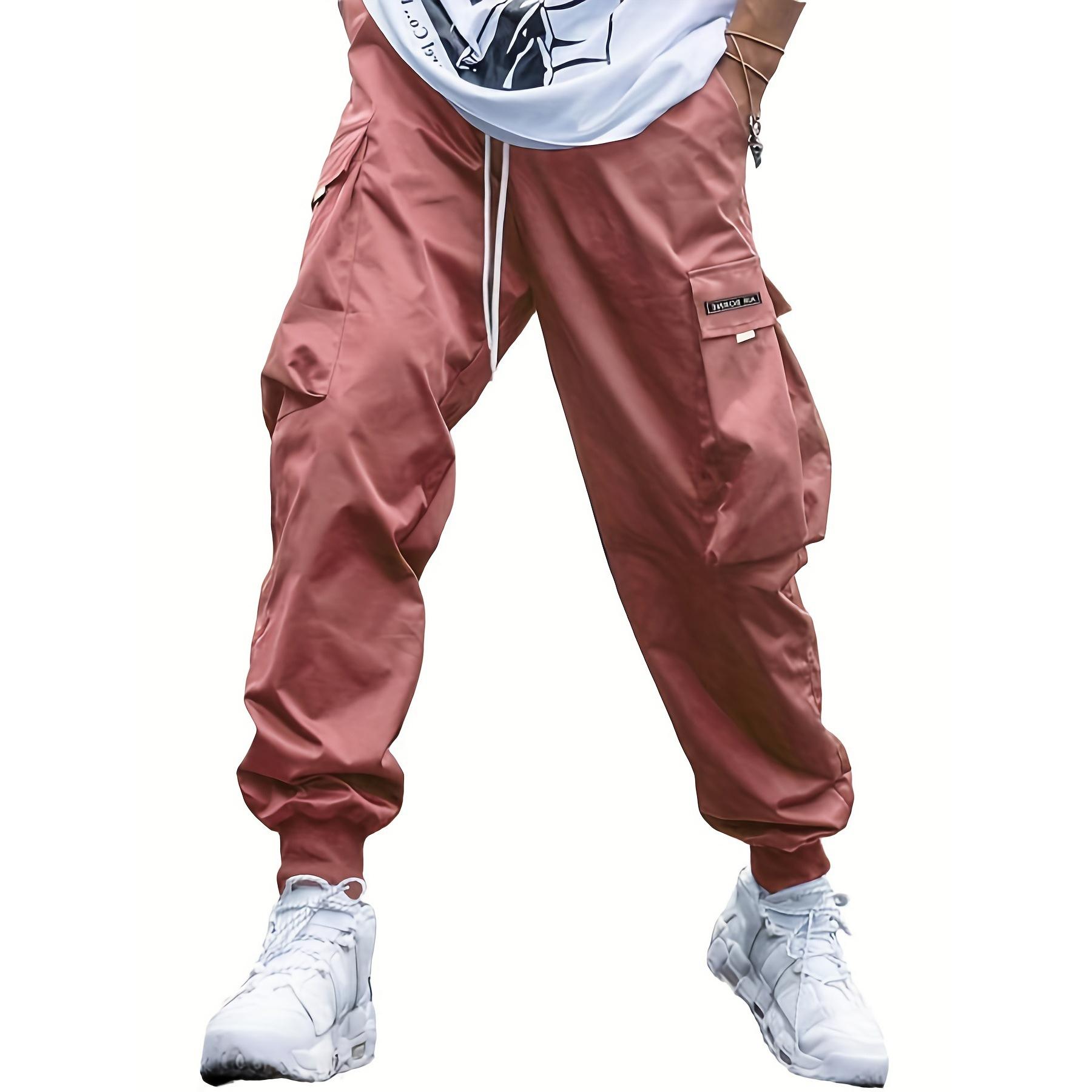 

Модные брендовые мужские повседневные брюки, свободные ноги с несколькими карманами XS коралловый