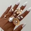 7pcs Set New Charm Retro Baroque Imitation Pearl Stacked Rings Irregular Geometry Metal Flower Ring Set for Women Jewelry Gifts