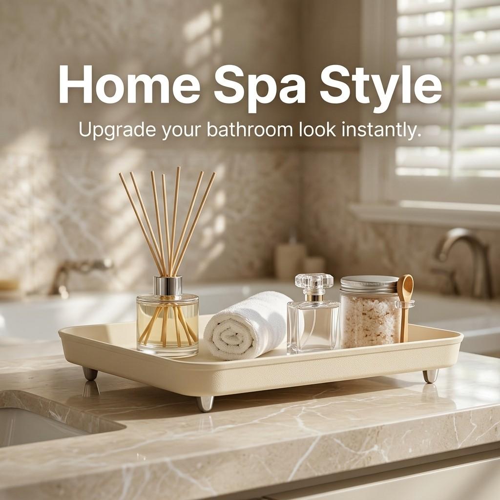 Bathroom Accessories Vanity Tray Countertop Makeup Organizer Cosmetics Storage Skincare Perfume Stand Non-Slip Metal Feet