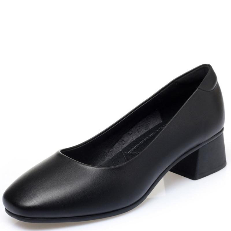 Fashion Women Classic Black Pu Leather Office Square Heel Pumps Zapatos De Mujer Lady Cute Brown Comfort Pumps for Party