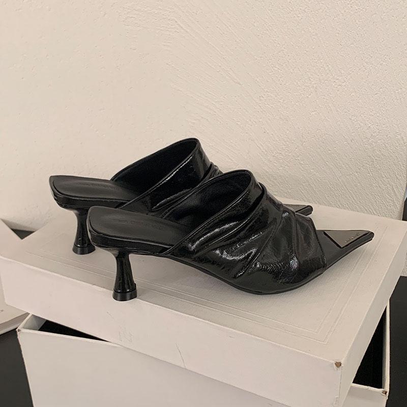 

Модная женская обувь слипоны, неглубокие женские туфли на среднем каблуке, модные туфли-лодочки с острым носком на тонком каблуке, шлепанцы, сандалии 35 чёрный