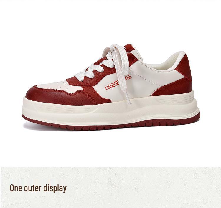 Autumn 2025 Women's Genuine Leather White Sneakers - Round Toe, Low Top, Soft Sole, Non-Slip, Casual