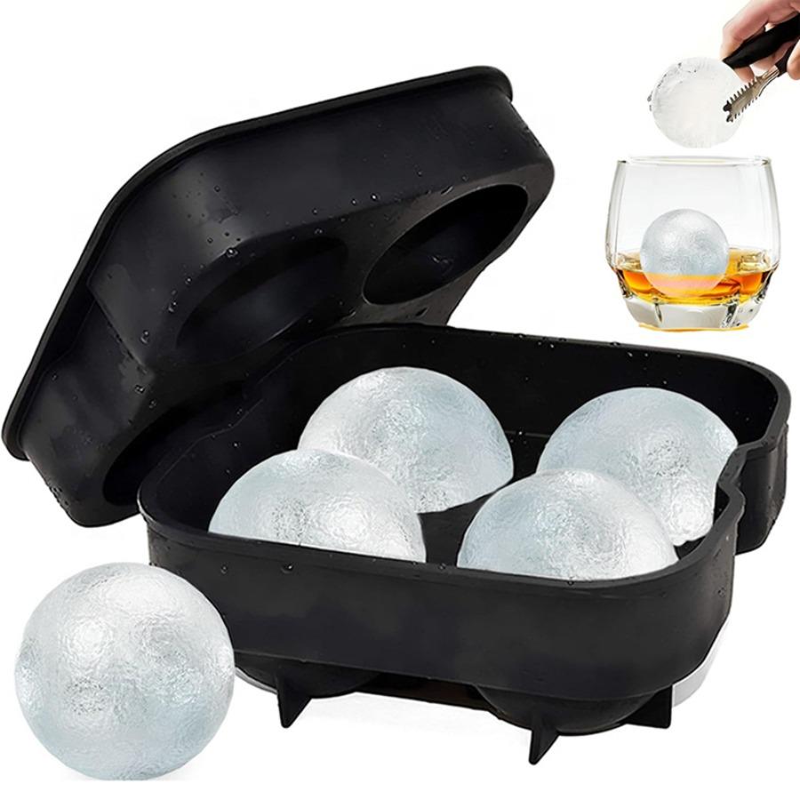 A Compact Spherical Cube of Ice Mold Featuring a 4-Grid Design for Whiskey, Ideal for Cocktails And Parties.