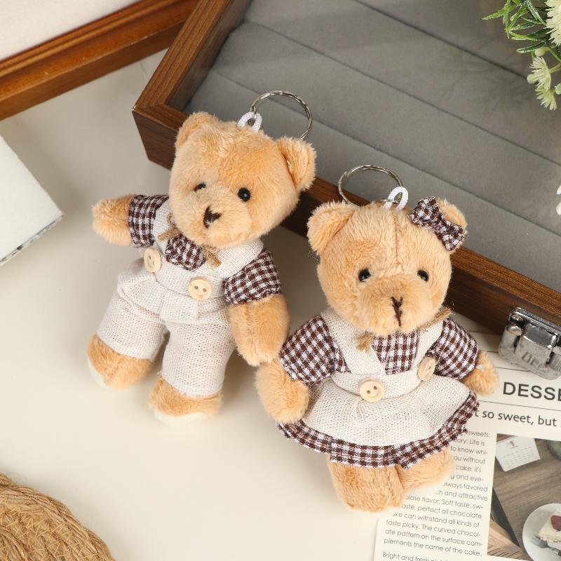 Cute Cartoon Wear Clothes Bear Rabbit Plush Toy Stuffed Doll Pendant Keychain Backpack Hanging Decoration Couple Gifts