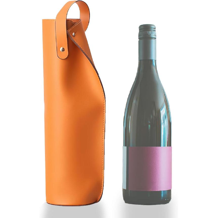 Leather Wine Tote Bag - Orange Bottle Gift Bag Champagne Tote Carrier for Lovers
