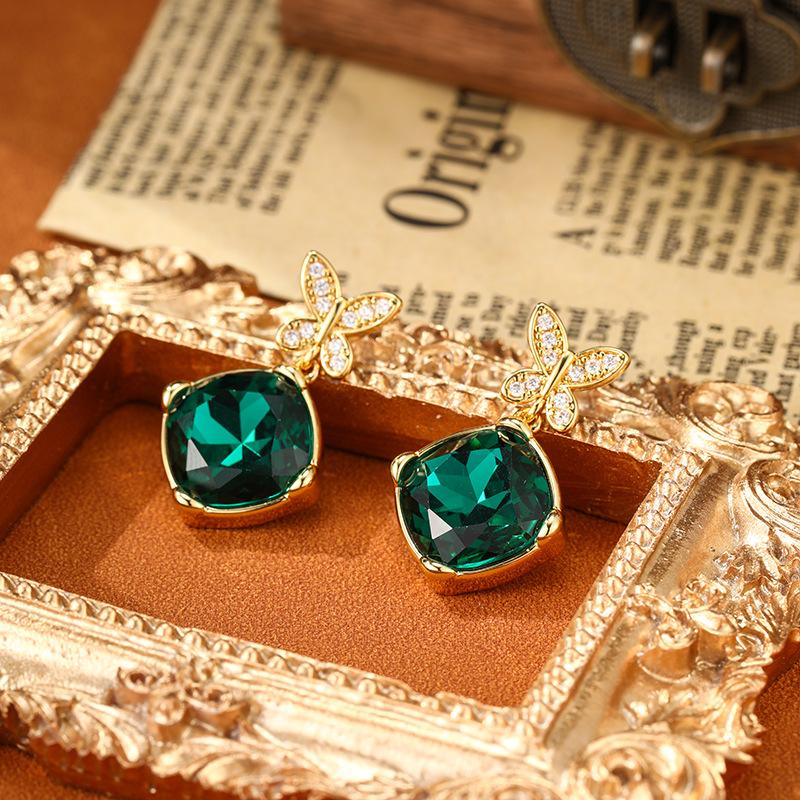 Fashion Accessories Retro Light Luxury Simple Micro Inlaid Zircon Butterfly Earrings Medieval Earrings