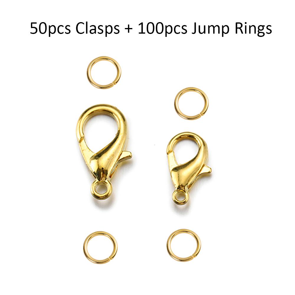 

50sets 10/14mm Lobster Clasps Jump Rings for Bracelet Necklace Hooks Chain Closure Keychain End Connector DIY Jewelry Making 10mm золотой