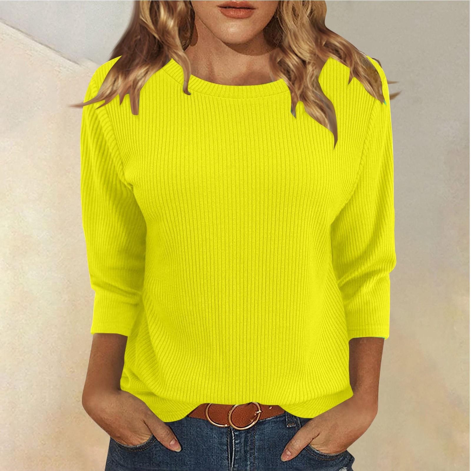 

Женская модная и зимняя повседневная футболка с круглым вырезом и рубчиком, однотонная, с рукавом три четверти, женская одежда L