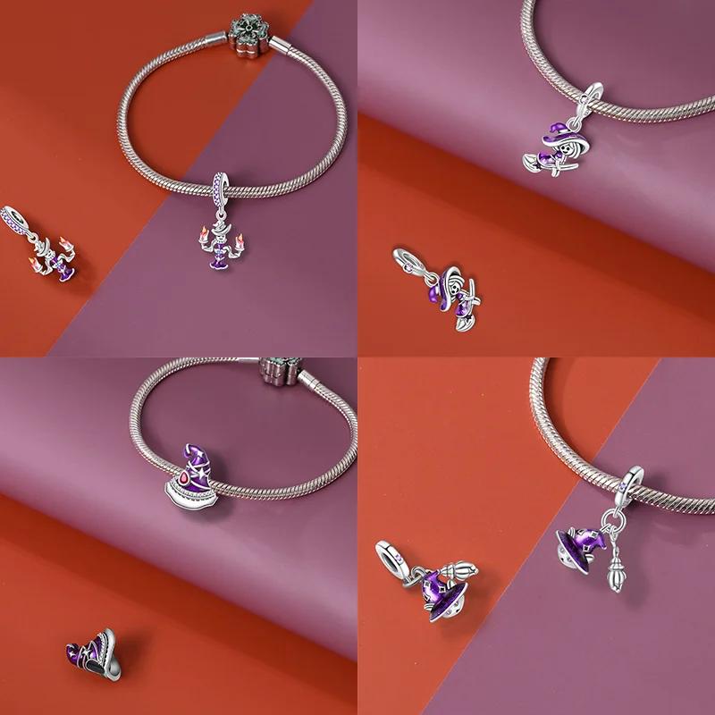 Copperpurple Flying Witch Hat & Magic Book Charms Beads Fits Original Bracelet Diy Halloween Charm For Women Gifts