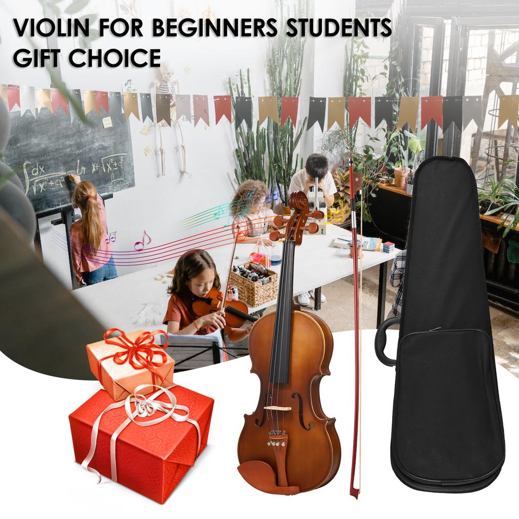Full Size 4 4 Acoustic Violin Spruce Wood Top Maple Back & Scroll & Fingerboard with Carry Case Bow Rosin for Kids
