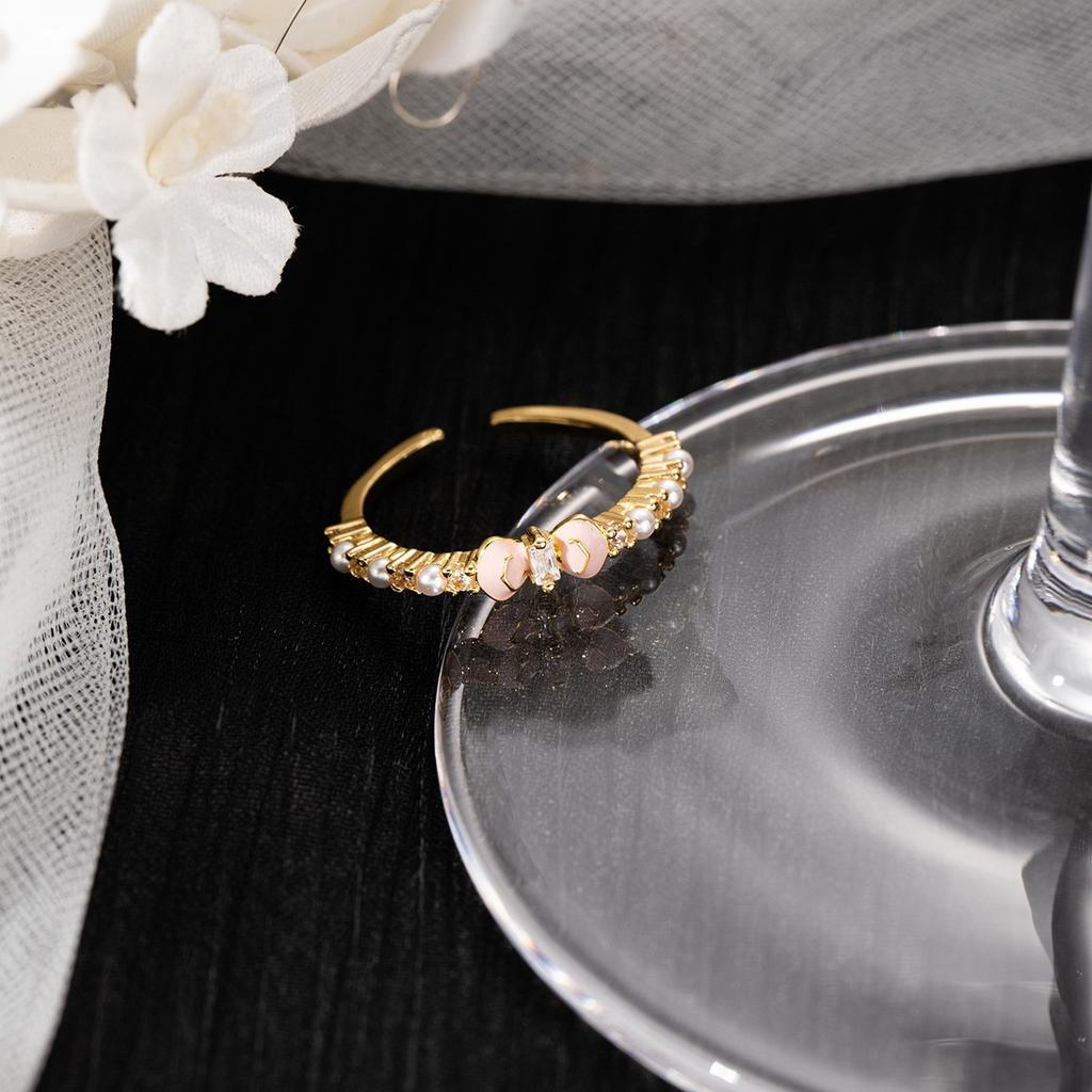 Summer French Light Luxury Enamel Bow Open Ring Women'S Cold Sense Simple Exquisite Fashion Jewelry