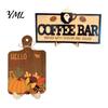 Rustic Fall Wooden Ornaments Hello Sign, Cutting Board Shape Autumn Harvest Tabletop Ornament with Indoor Party Decor Hanging Rope & Stand, Farmhouse