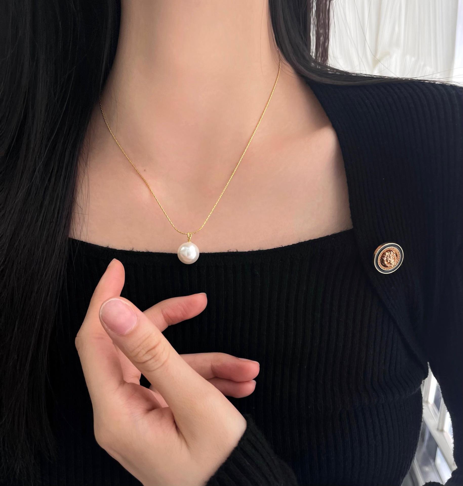 

Подвеска-ожерелье из стерлингового серебра 925 пробы с жемчугом и бамбуковым звеном - Серо-белая ключичная цепочка