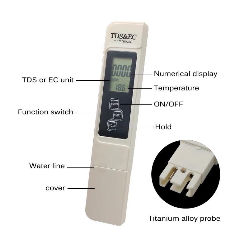 TDS EC Temperature 3in1 Water Tester LED Display Water Quality Monitor Testing Pen for Drinking Water Fertilizer Concentration