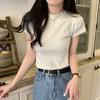 Women Slim Fit T-shirt O-neck Short Sleeve Pullover Tops Solid Color Stretchy Soft Tee Shirt Streetwear