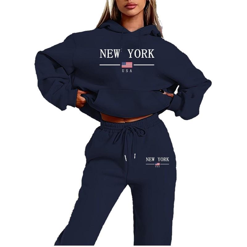 Womens Fleece Lined Tracksuit Hoodie Sweatpants Set Winter Casual Sportswear