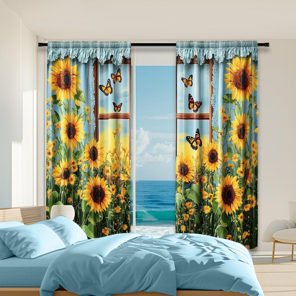 

2 шт., универсальные полиэстеровые прозрачные шторы для украшения дома Sunflower Garden для использования в спальнях и гостиных 29x65in(75x166cm)