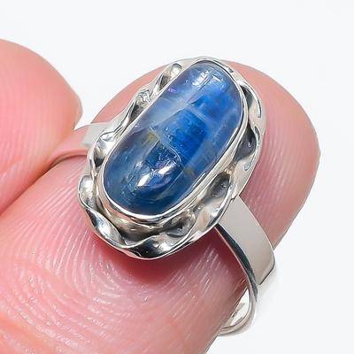 Natural Blue Kyanite Gemstone Handmade 925 Solid Silver Jewelry Ring Size 7 I0M32