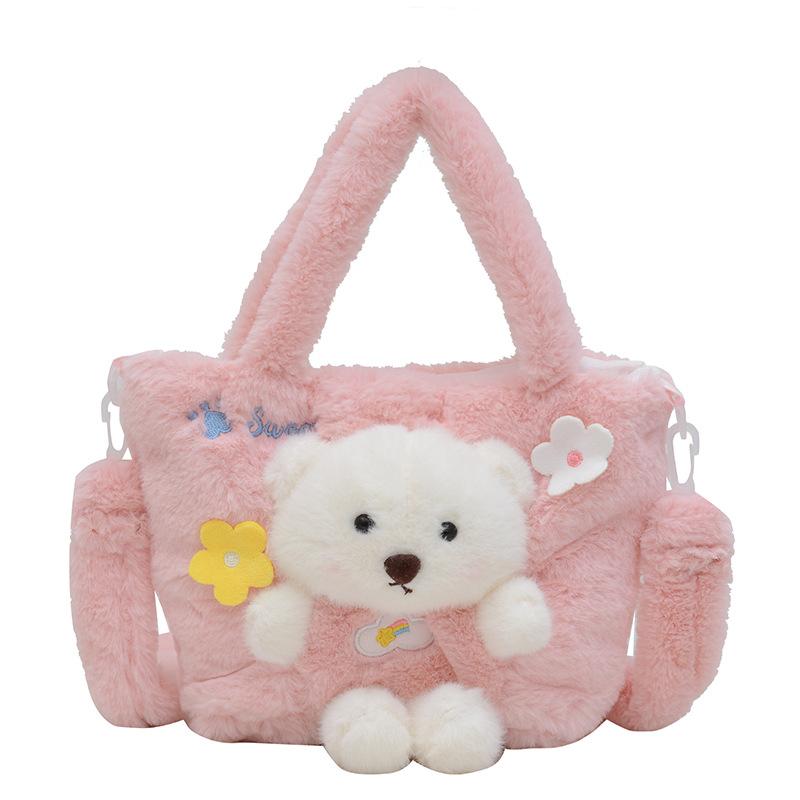 Fresh and cute three-dimensional bear messenger bag hand bag girl heart student going out large capacity shoulder storage bag