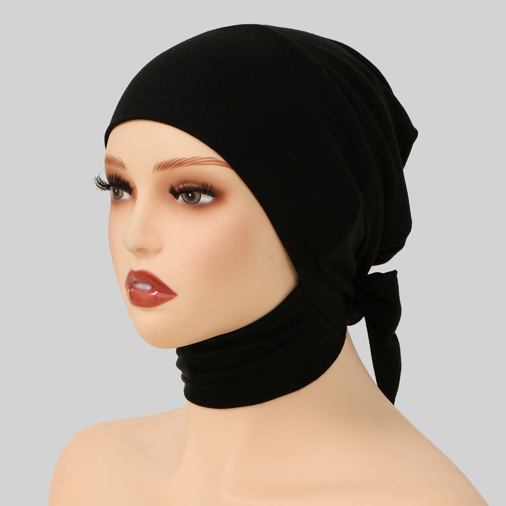Muslim Women Instant Hijab With Straps Bonnet Soft Jersey Modal Tie Back Undercap Inner Cap Solid Stretch Turban Headband Eid