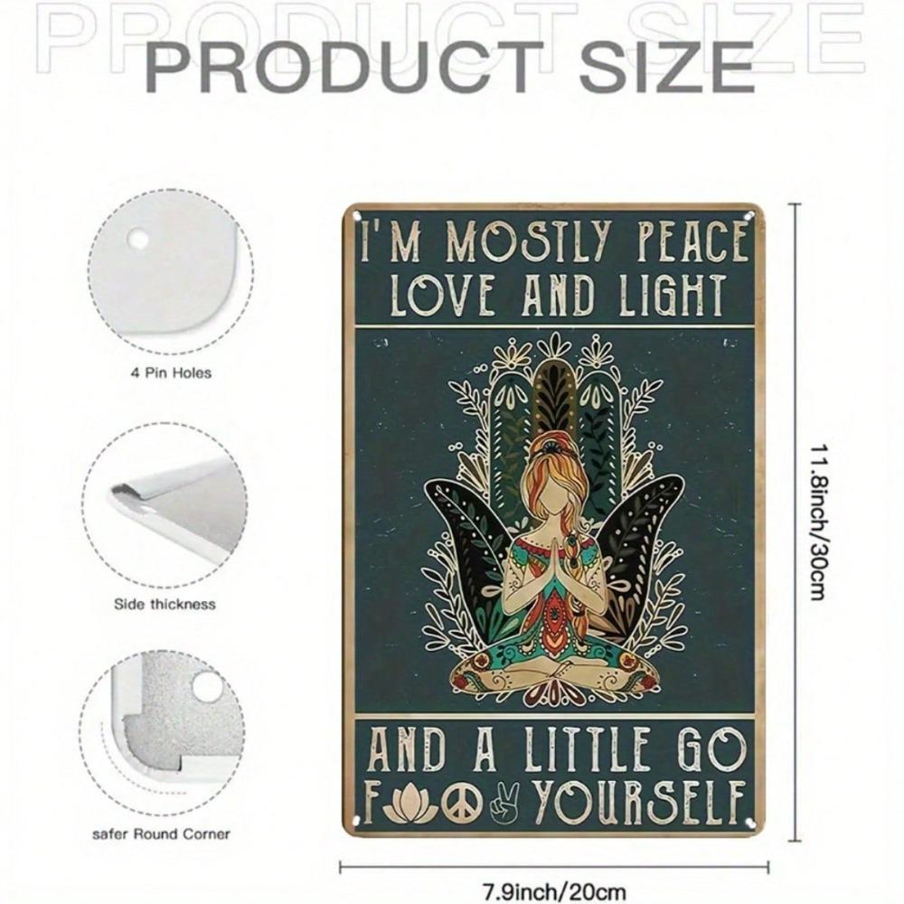 Retro Peace Love & Light Square Wall Plaque, Vintage 2D Flat Home Decor for Bar Cafe, Christmas Easter Thanksgiving