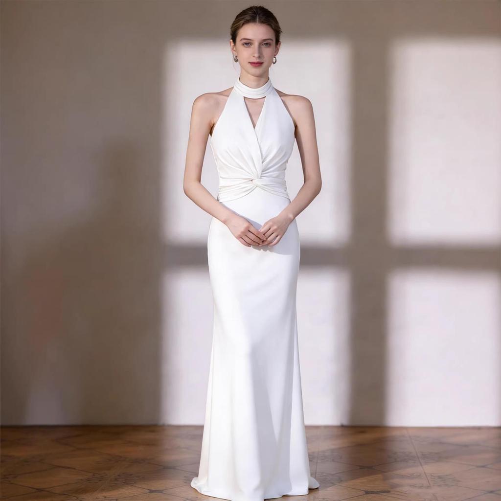 High-End French Halter Evening Gown & Bridal Robe