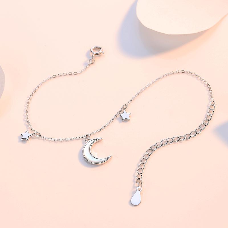 S925 Sterling Silver Star & Moon Love Bracelet - Women's Trendy Fashion Jewelry