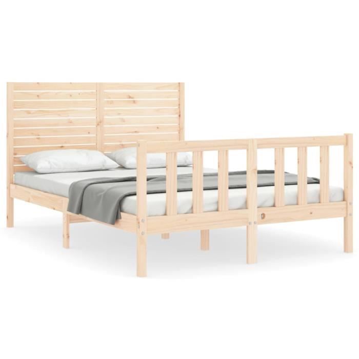 VidaXL Cadre de lit avec tête de lit 140x190 cm bois massif 3193186